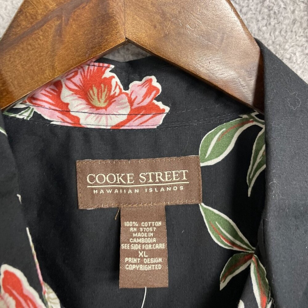 Cooke Street Men's XL Hawaiian Shirt Black Floral 100% Cotton N0709 - Picture 5 of 7